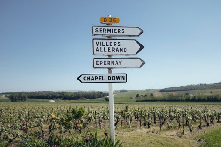 Chapel Down on French sign showing directions 